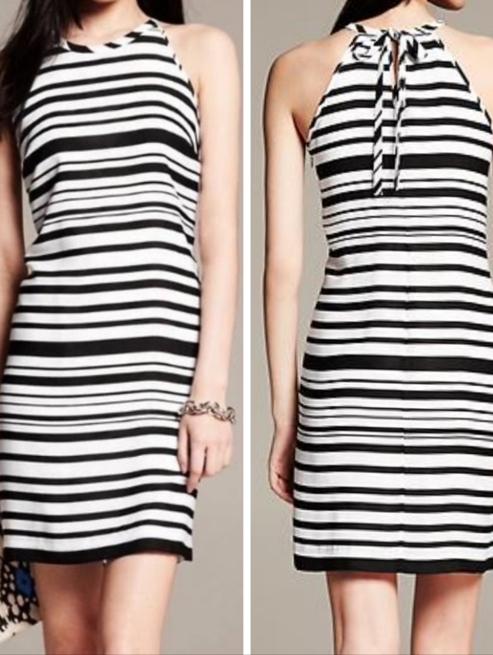 NEW w/tag Banana Republic Striped Halter Shift Mini Dress Sz 10 Black White NWT